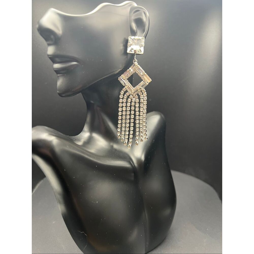 Z by Zaxie Clear Rhinestone Fringe Chandelier Drop Earrings